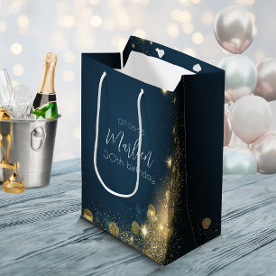 Midnight blue sparkling gold medium gift bag