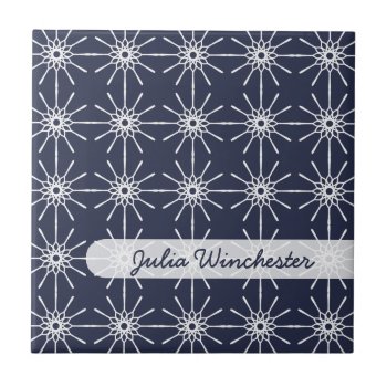Midnight Blue Starburst Personalized Tile by StriveDesigns at Zazzle