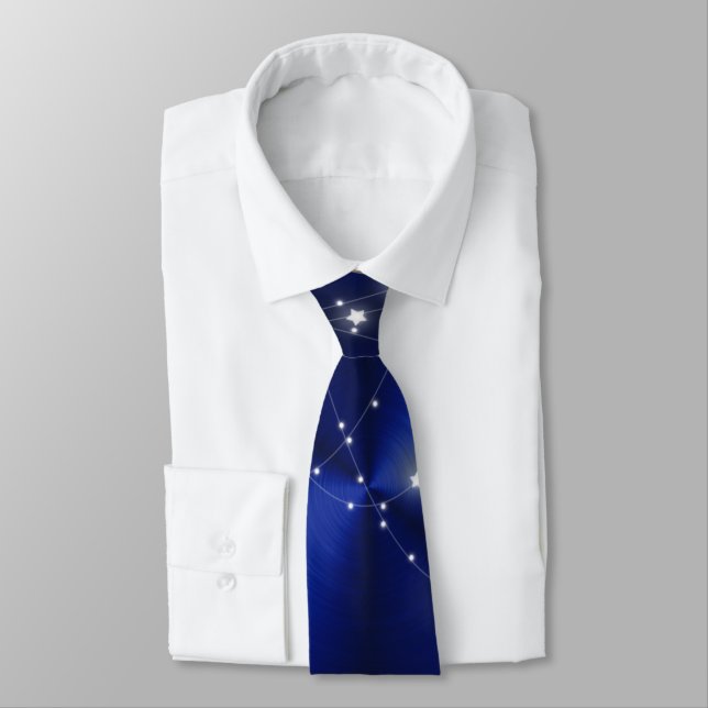 Midnight Blue Starlight Cascade Neck Tie (Tied)