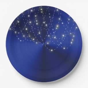 Midnight Blue Starlight Cascade Paper Plates