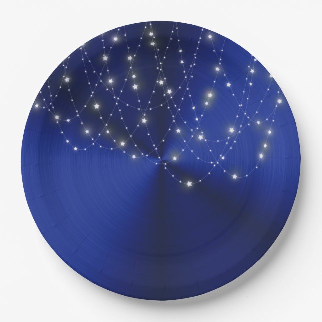 Midnight Blue Starlight Cascade Paper Plates (Front)