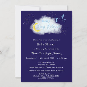 Midnight Blue Starlit Baby Boy Bliss Stork Invitation
