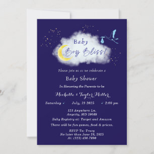 Midnight Blue Starlit Baby Boy Bliss Stork Invitation