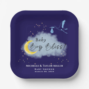 Midnight Blue Starlit Baby Boy Bliss Stork Paper Plates