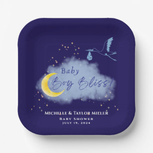 Midnight Blue Starlit Baby Boy Bliss Stork  Paper Plates