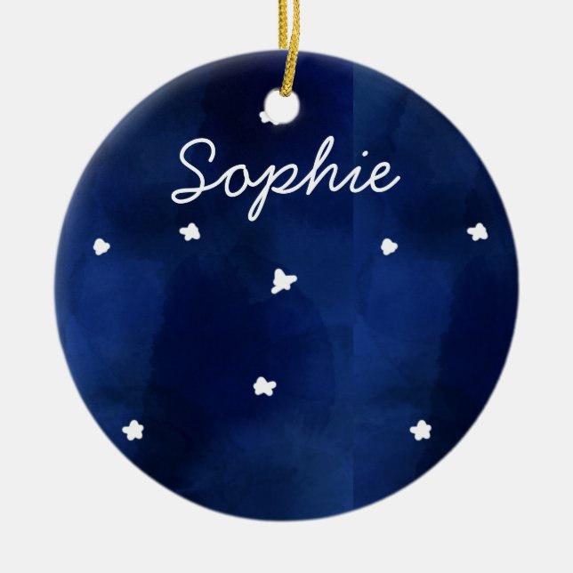 Midnight Blue starry sky Ceramic Ornament (Front)