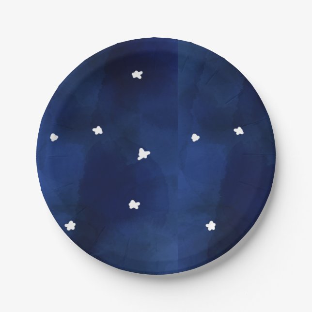 Midnight Blue starry sky Paper Plates (Front)