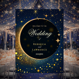 Midnight Blue Stars Moon celestial Halo wedding Foam Board