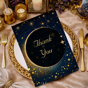 Midnight Blue Stars Moon celestial Halo wedding Thank You Card