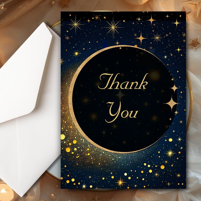 Midnight Blue Stars Moon celestial Halo wedding Thank You Card (Creator Uploaded)