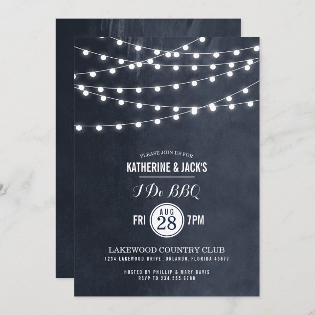 Midnight Blue String Lights I Do BBQ Invitation (Front/Back)
