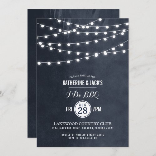 Midnight Blue String Lights I Do BBQ Invitation