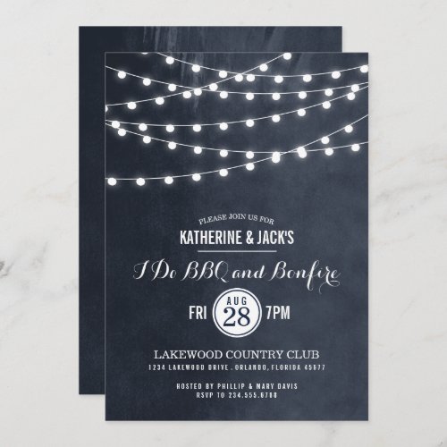 Midnight Blue String Lights I Do BBQ Invitation