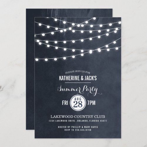 Midnight Blue String Lights Summer Party Invite