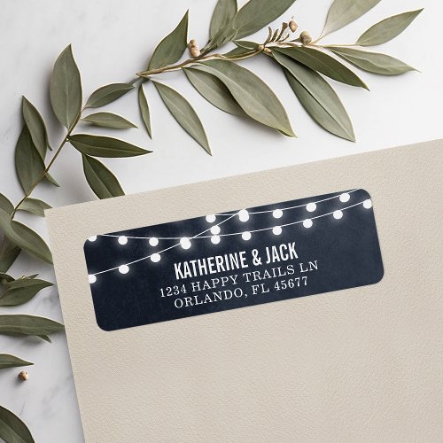 Midnight Blue String Lights Wedding Address Labels