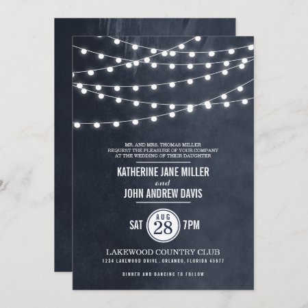 Midnight Blue String Lights Wedding Invitation