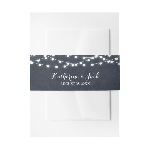 Midnight Blue String Lights Wedding Invitation Invitation Belly Band