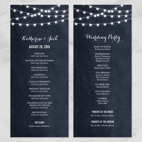 Midnight Blue String Lights Wedding Program