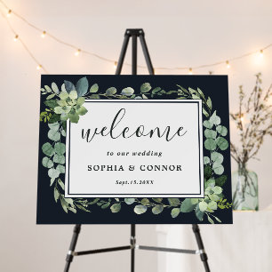 Midnight Blue Succulent Wedding Welcome Sign