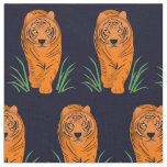 Midnight Blue Tigers prowling in the Grass  Fabric