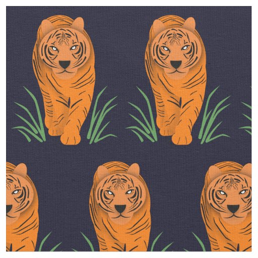 Midnight Blue Tigers prowling in the Grass  Fabric