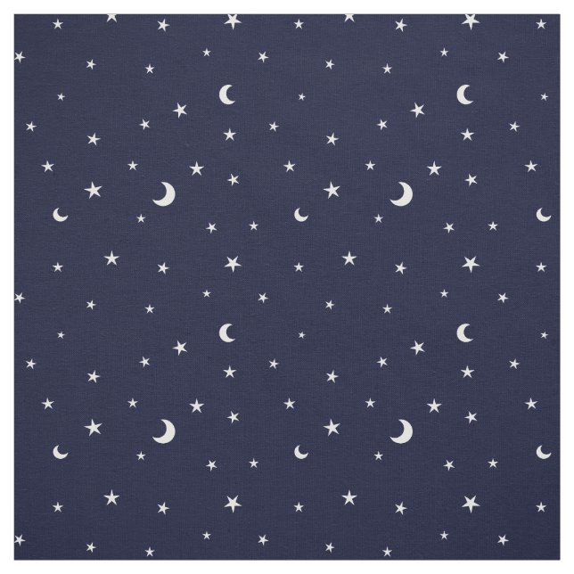 Midnight blue tiny moon and stars pattern fabric (Swatch)