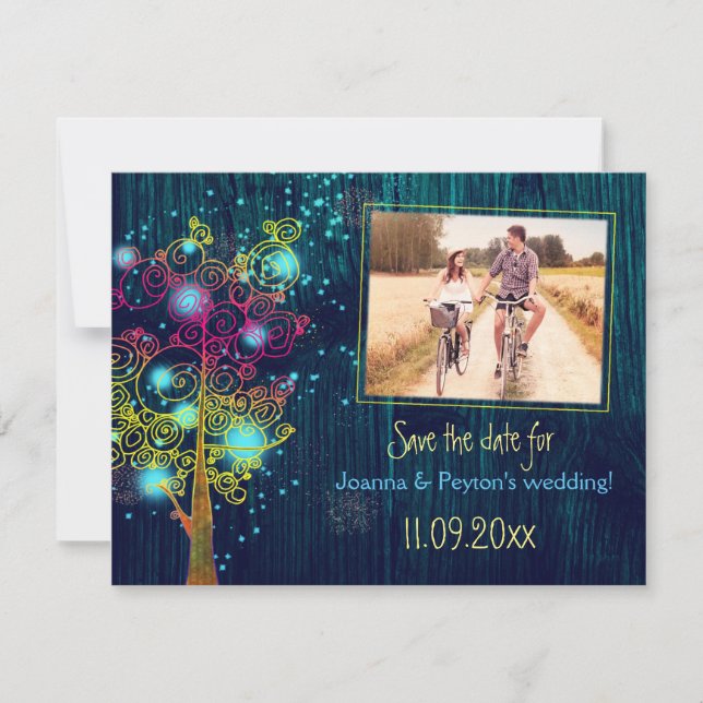 Midnight Blue Tree Wedding Photo Save the Date (Front)
