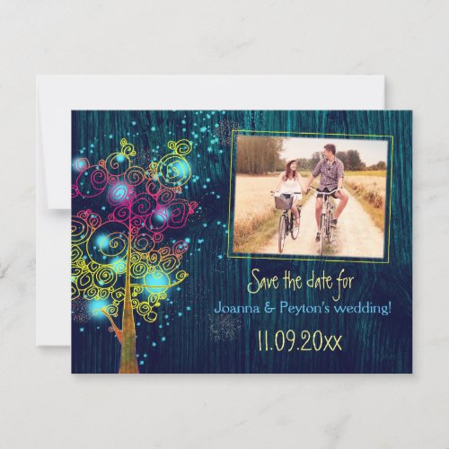 Midnight Blue Tree Wedding Photo Save the Date