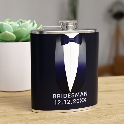 Midnight Blue Tuxedo Bridesman Wedding Flask