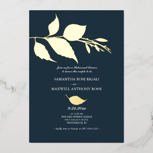 Midnight Blue Wedding Rehearsal Dinner Foil Invitation (Front)