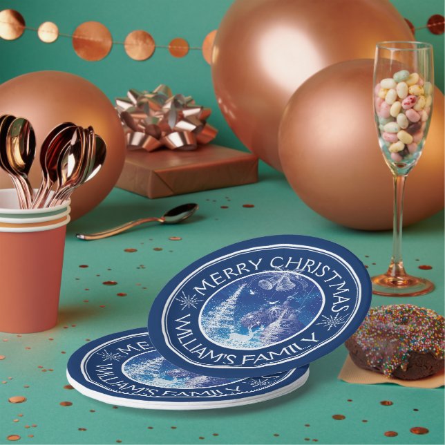Midnight-Blue & White Enchanted Christmas Paper Plates (Multi)
