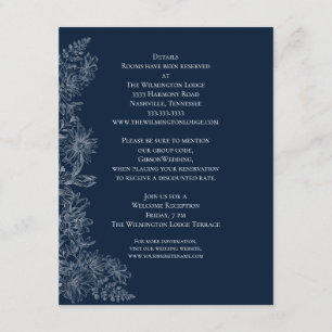 Midnight Blue White Floral Wedding Details Enclosure Card