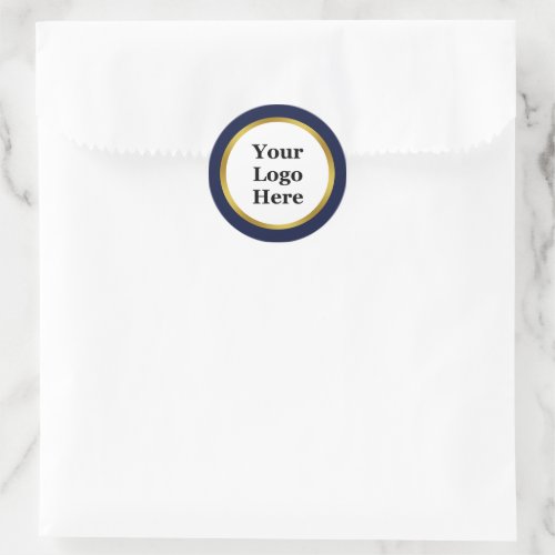 Midnight Blue White Gold Your Logo Here Template Classic Round Sticker