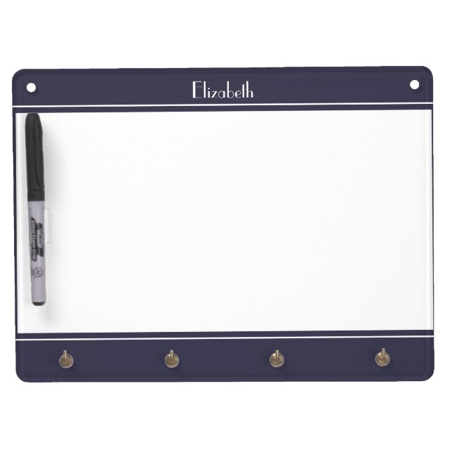 Midnight Blue & White Monogram Message Board (Front)