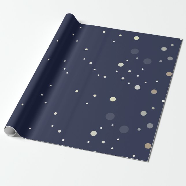 Midnight Blue with Modern Dot Pattern Wrapping Paper (Unrolled)