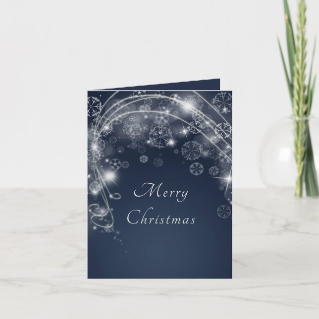 Midnight Blue with Snowflakes Holiday Card (Front)