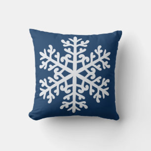 MIDNIGHT BLUE WITH SNOWY SNOWFLAKE HOLIDAY THROW PILLOW