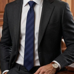Midnight Blue Woven Stripe Neck Tie