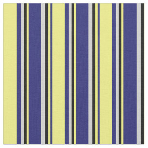 Midnight Blue, Yellow, Black & Light Gray Pattern Fabric