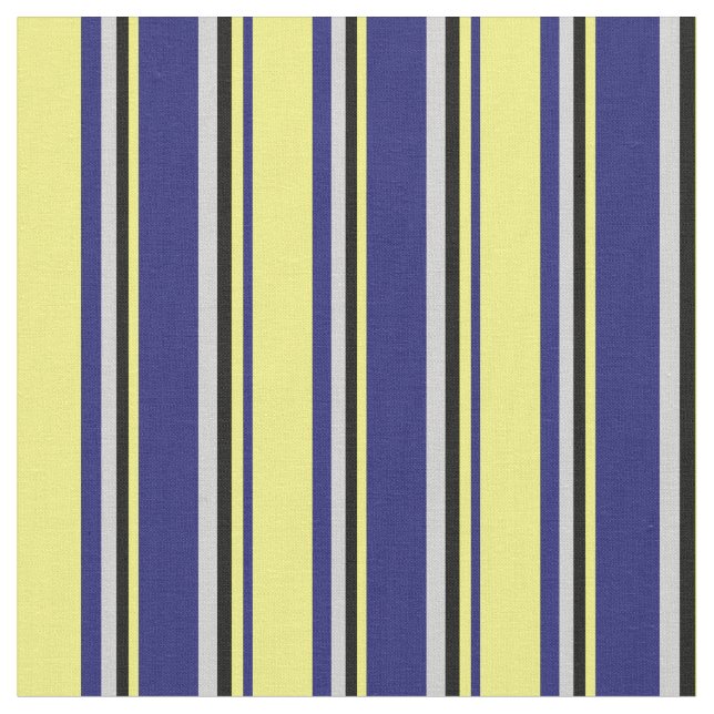 Midnight Blue, Yellow, Black & Light Gray Pattern Fabric (Close Up)