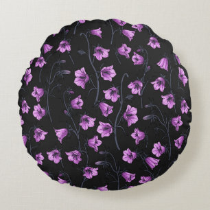 Midnight Bluebells, Harebells, Bellflowers 2 Round Pillow
