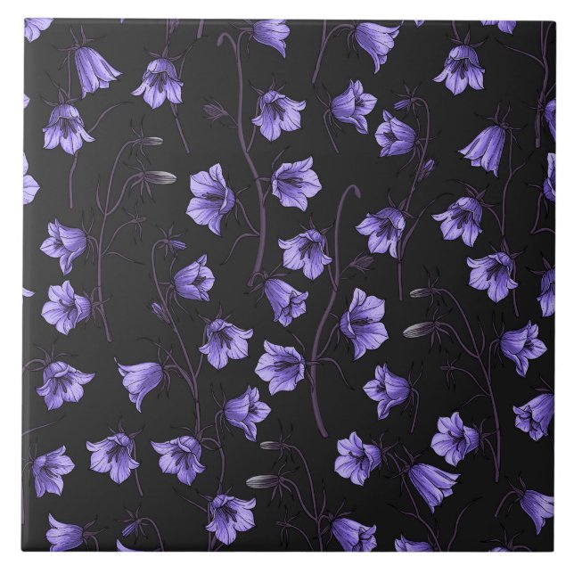 Midnight Bluebells, Harebells, Bellflowers Ceramic Tile (Front)