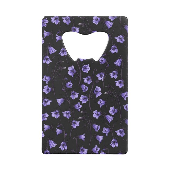 Midnight Bluebells, Harebells, Bellflowers Credit Card Bottle Opener (Front)