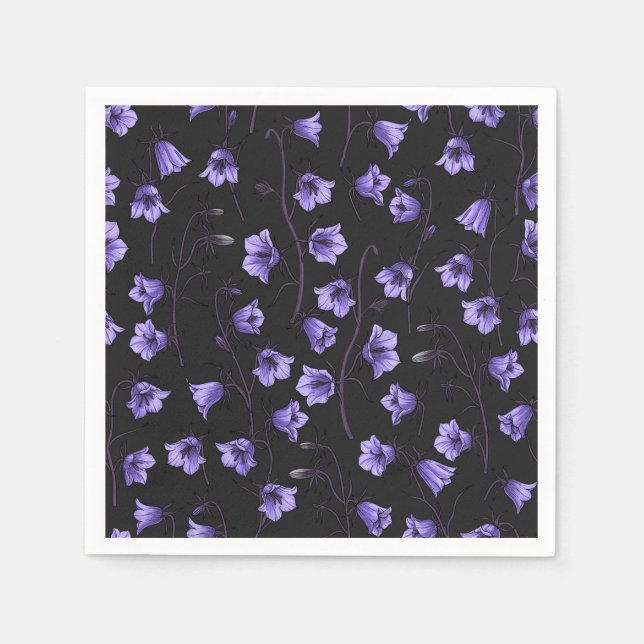 Midnight Bluebells, Harebells, Bellflowers Napkins (Front)