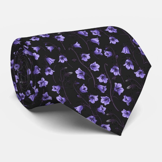 Midnight Bluebells, Harebells, Bellflowers Neck Tie (Rolled)