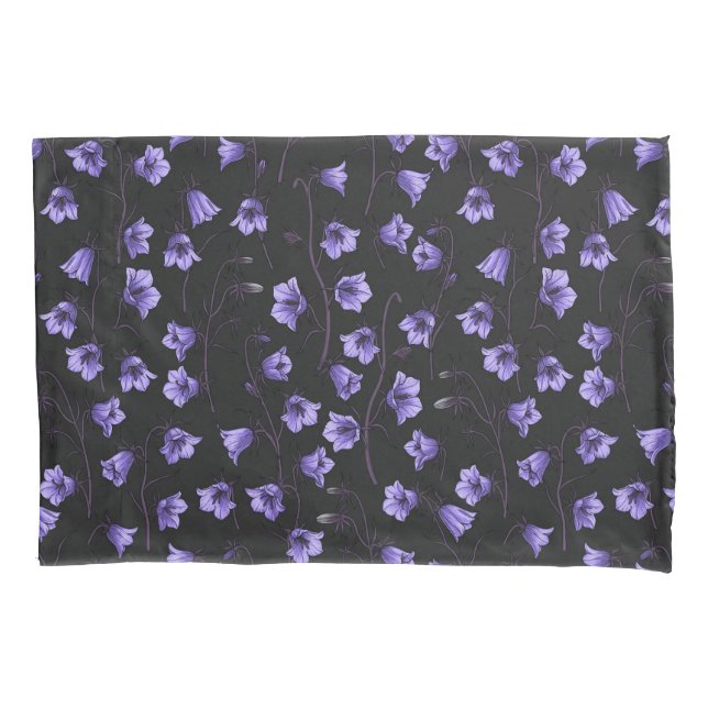 Midnight Bluebells, Harebells, Bellflowers Pillow Case (Front-Left)