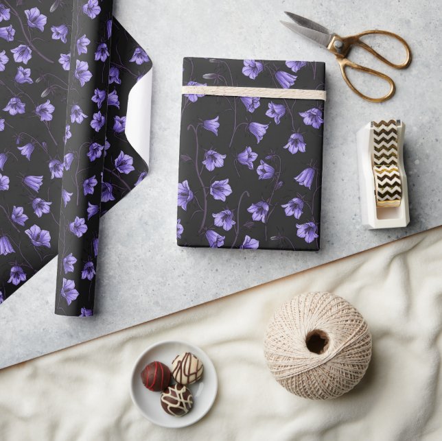 Midnight Bluebells, Harebells, Bellflowers Wrapping Paper (Crafts)