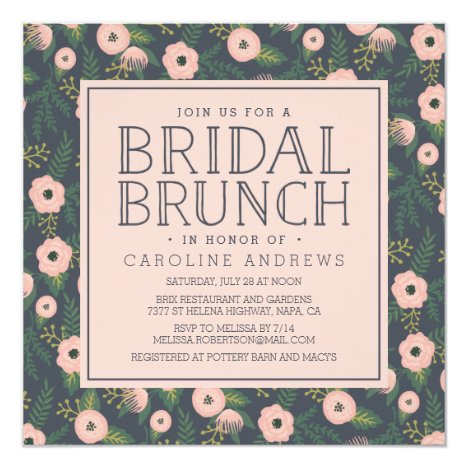Midnight Blush Blooms Bridal Brunch Invitation