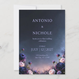 Midnight Blush Peony Twilight Garden Wedding Invitation