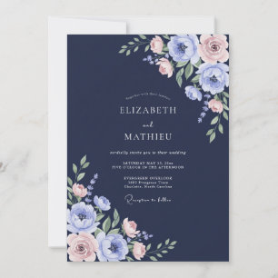 Midnight Blush Ranunculus Eucalyptus Wedding Invitation